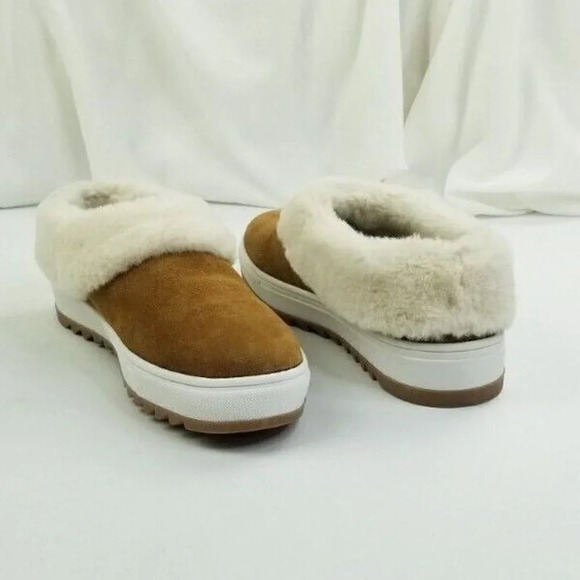 Blondo Suri Comfy Cognac Suede Fur-lined Waterproof Slip-on Platform Clog Shoe - Picture 8 of 12